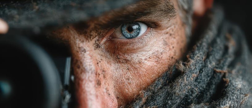 Close up of a focused man in a rugged environment photo