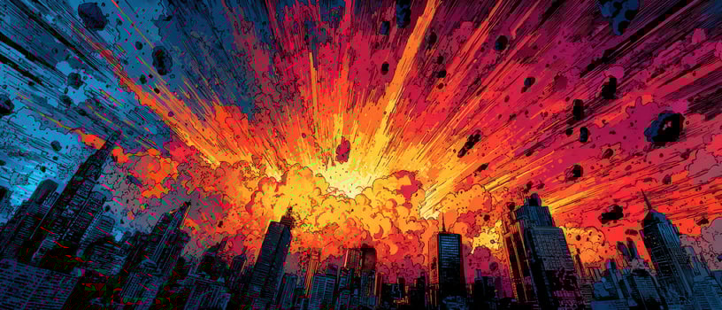 City landscape amid an explosive sunset display photo