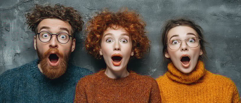 Friends show surprise during a fun moment indoors photo