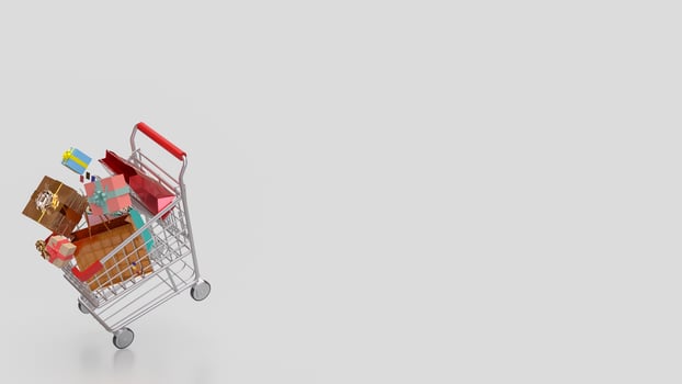 Gift box in Shopping cart for marketing or business concept 3d Rendering. photo