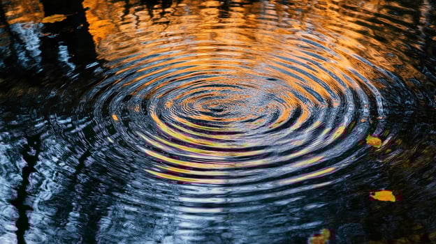 Vibrant Autumn Reflections and Ripples on a Tranquil Water Surface photo