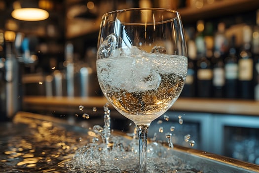 Refreshing Beverage Splash in Wineglass on Bar Counter for Hospitality Design photo