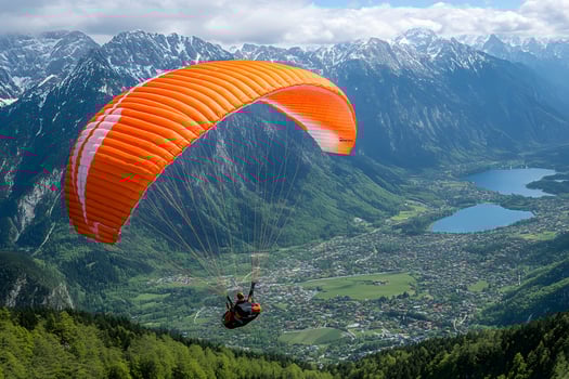 Paragliding Adventure Over Stunning Alpine Landscape in Spring photo