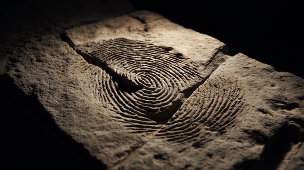 A detailed spiral design is etched into a stone surface, showcasing the precision of the carving. photo