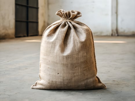 Large Beige Burlap Sack in Industrial Warehouse Setting photo