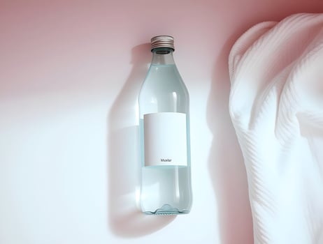 A bottle of water sitting on a pink surface photo