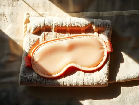 Peachtoned Sleep Mask on Beige Towel in Sunlight photo
