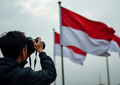 Photographer Frames Flag Moment photo