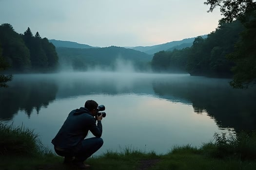 Photographer Near Lake Reflection photo