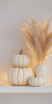 Cozy autumn interior corner with white shelves and decor for seasonal home inspiration photo