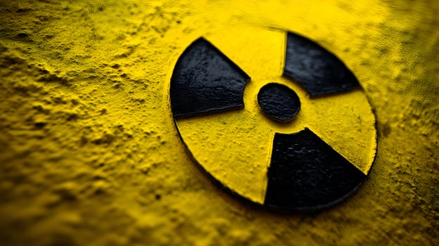 Radioactive symbol representing nuclear danger on yellow background photo