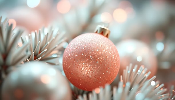 A pink christmas ornament on a tree branch photo