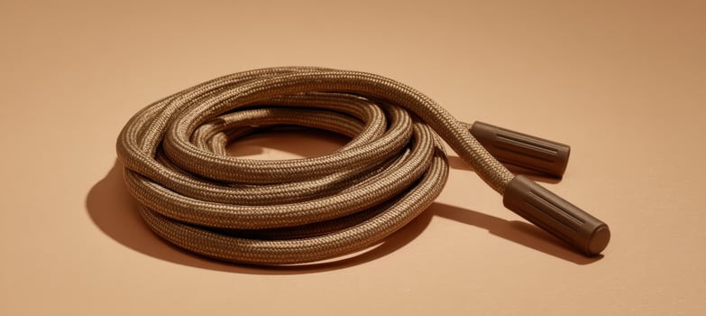 Elegant Studio Shot of Coiled Jump Rope on Tan Background photo