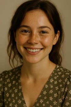 A woman with freckled hair smiling at the camera photo