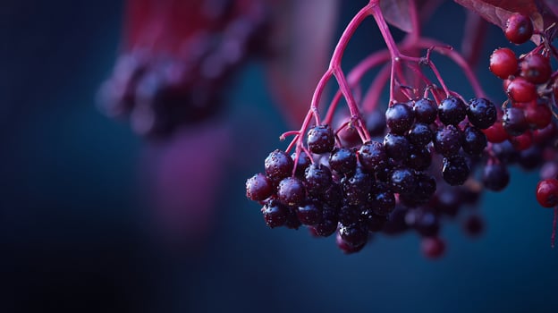 Close-up of fresh, ripe dark berries covered in water droplets. photo