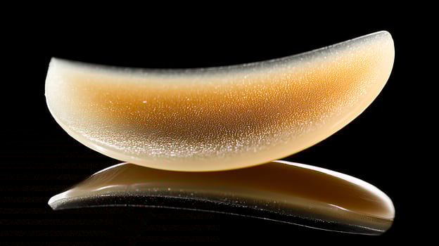 A Close Look at a Textured Gel Slice on a Reflective Surface. photo