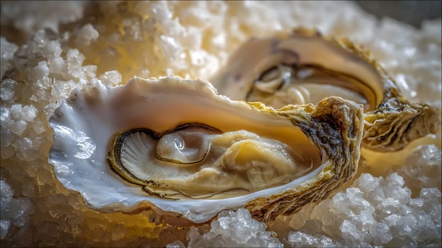 Luxurious Fresh Oyster on Ice with Fine Detail in Each Shell. photo