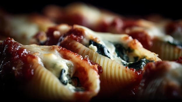 Delicious Baked Stuffed Pasta Shells with Rich Tomato Sauce and Cheese. photo