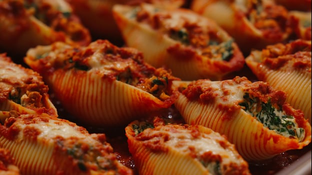 Delicious Stuffed Shells Pasta with Tomato Sauce and Cheese. photo