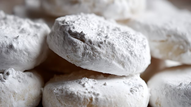 Delicious Powdered Sugar Cookies Close Up Macro Shot. photo