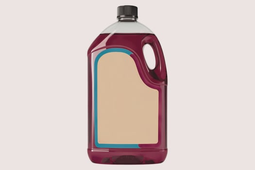 A photo of a colored plastic bottle with a blank label