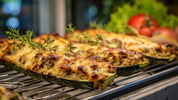 Delicious Stuffed Zucchini with Melted Cheese and Herbs. photo