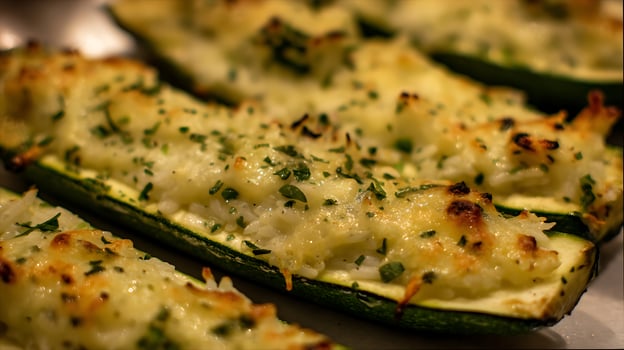 Savory Stuffed Zucchini Boats with Melted Cheese and Herbs. photo