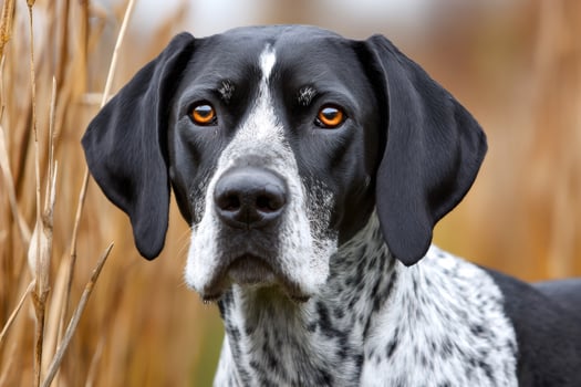 Hunting dog looking intensely with amber eyes and blurred background photo