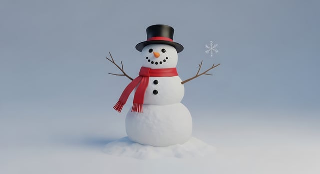 A snowman with a top hat and scarf photo