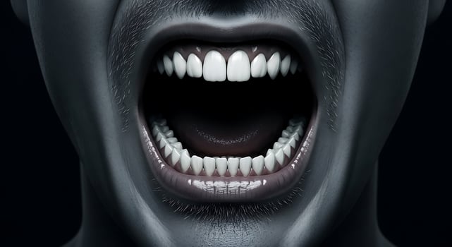 A man with his mouth open and teeth showing photo