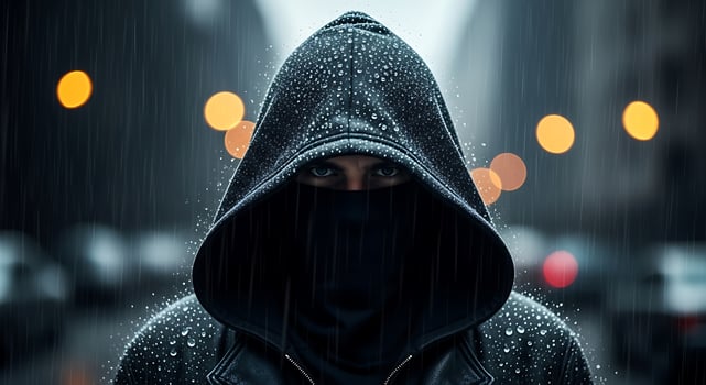A person wearing a hoodie in the rain photo