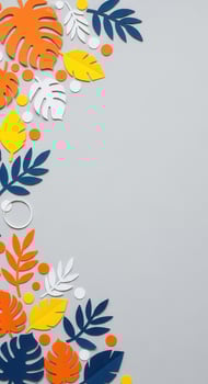 Colorful Paper Cutout Leaves and Circles on Gray Background photo