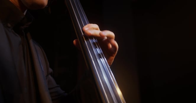 A close up of a man playing a cello photo