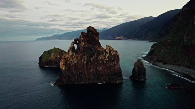 Aerial view of the rocky cliffs of the cape of good hope photo