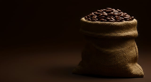 Coffee beans in a burlap sack photo
