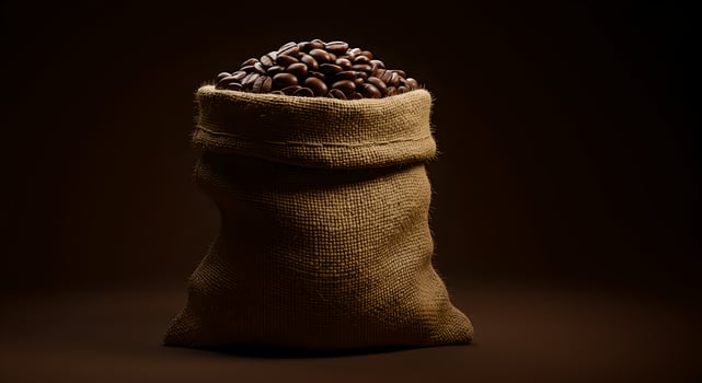 Burlap sack of coffee beans photo