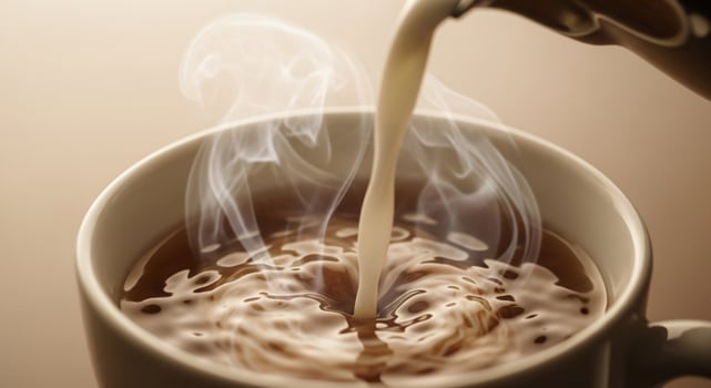 Close-Up of Milk Pouring into a Cup of Tea with Rich Creamy Texture photo