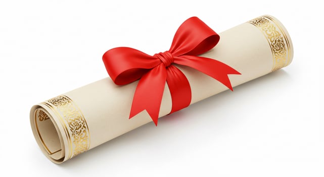 Luxurious Rolled Diploma with Gold Trim and Red Ribbon on White photo