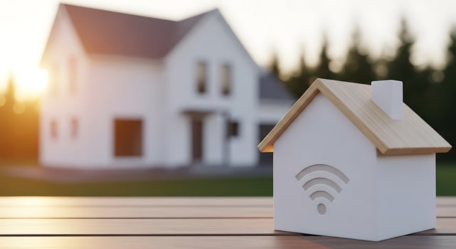 Smart home technology connected to a modern house photo