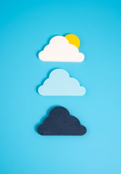 Weather from heavy black clouds to cloudiness with a gap. Weather forecasts. Support for mental health, optimism and faith in the best. Shift from darkness to hope. Psychological recovery. photo
