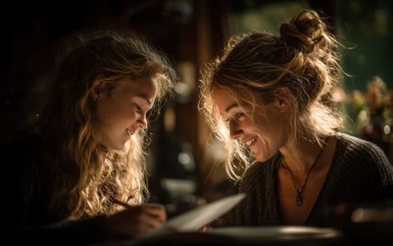 Mother and daughter sharing a creative moment photo