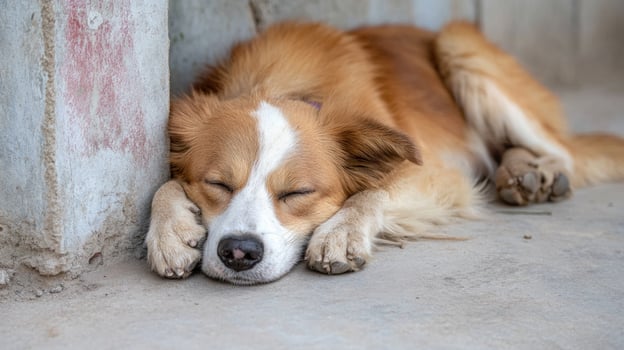 A dog sleeping on the ground photo