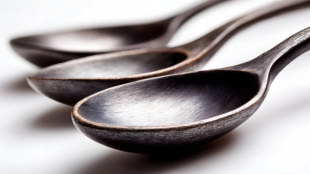 Rustic Wooden Spoons Dark Grain on White Surface photo