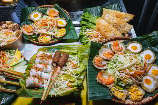 traditional Vietnamese street food on the counter at the Asian Night Market in Vietnam in Asia in Da Nang photo