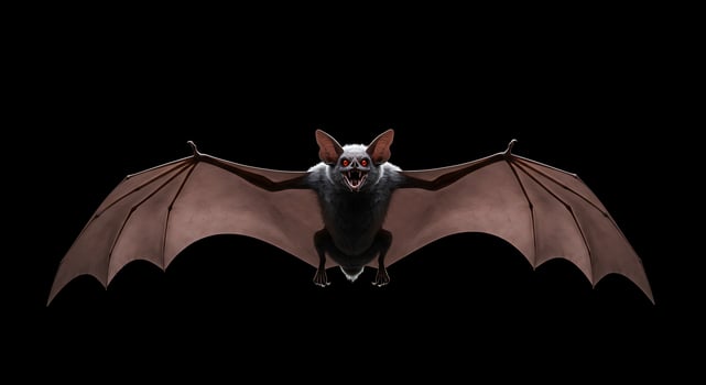 A bat with its wings spread out on a black background photo