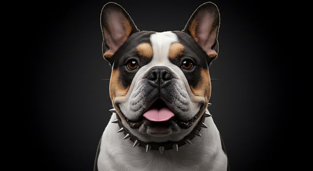 A dog with a collar on a black background photo