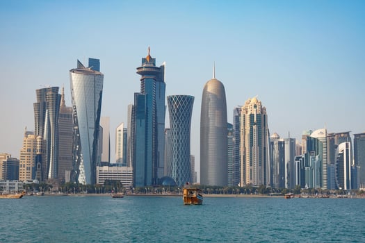 qatar doha 14 march 2025. Waterfront view of modern skyscrapers in Doha city photo