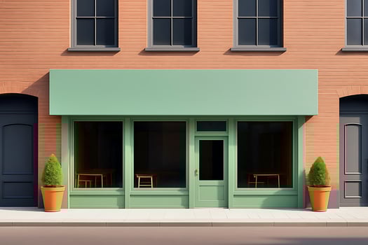 Front View Storefront Mockup with Green Awning photo