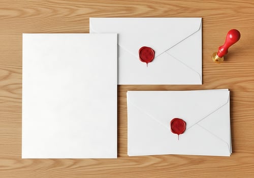 Letterhead and Sealed Envelope Mockup on Wooden Desk photo