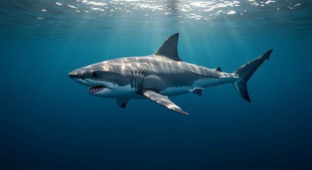 Great white shark in the ocean photo